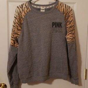 PINK tiger print and gray pull over